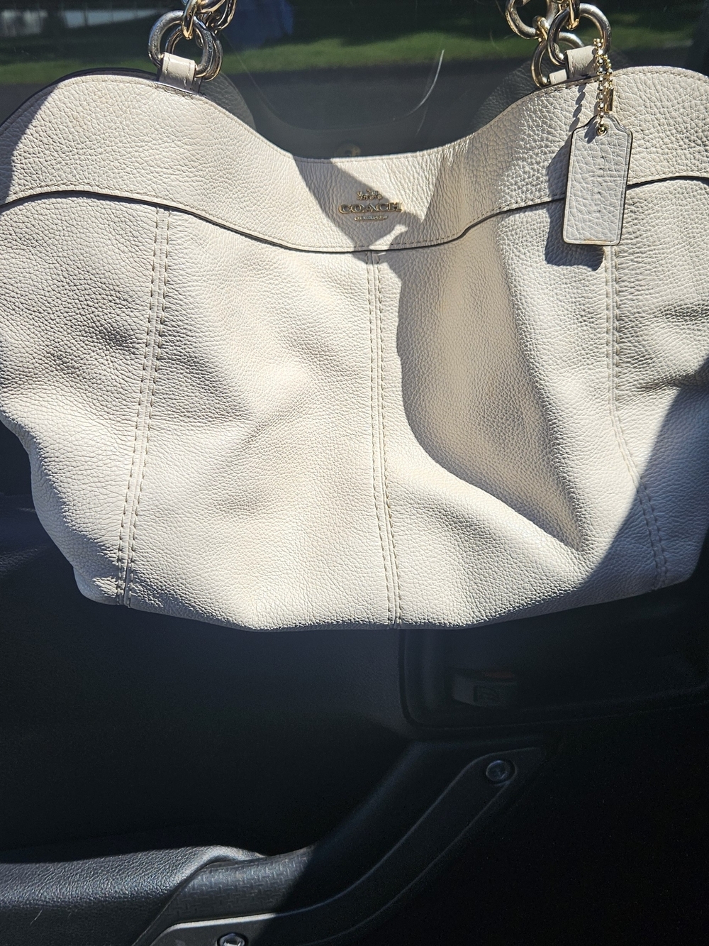 Coach Pebbled Leather Hobo Bag - Cream